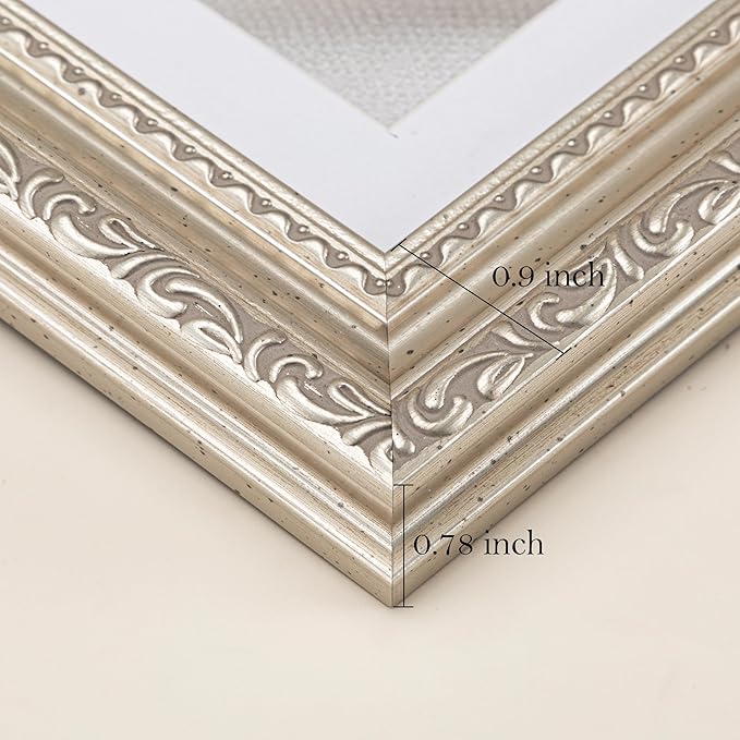 eletecpro 5x7 Picture Frames Set of 4, 5 x 7 Vintage Frames with Glass Cover, 5 by 7 Photo Frame Displays 4x6 Photo with Mat or 5x7 without Mat for Tabletop or Wall Decor, Silver Beige