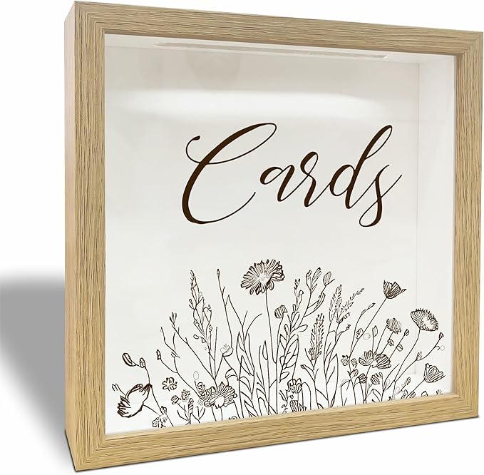 8"x 8" Card Collection Box Photo Frame - Small Grass Flower Pattern Keepsake - Memory Box for Displaying and Collecting Greeting Cards, Tickets,Wedding,Evening Party,Invitation Keepsake Gifts - A03