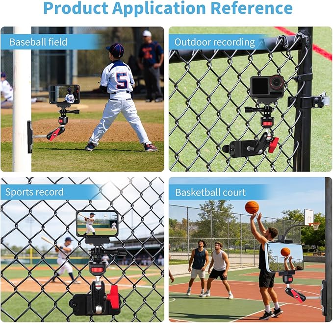 Fantaseal Phone Action Camera Fence Clamp Mount Car Holder Steel Pillars Vlogging Kit w/Strong Neodymium Magnet for GoPro Insta-360 DJI OSMO iPhone Tennis Baseball Softball Sports Game Video Recording