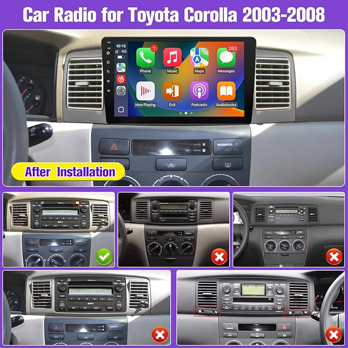 Leadfan Car Radio for Toyota Corolla 2003 2004 2005 2006 2007 2008, with Wireless Carplay, Android Auto, FM, Plug and Play/GPS Navi/SWC (for Corolla 2003-2008 with JBL&Big Screen, 4+64G)