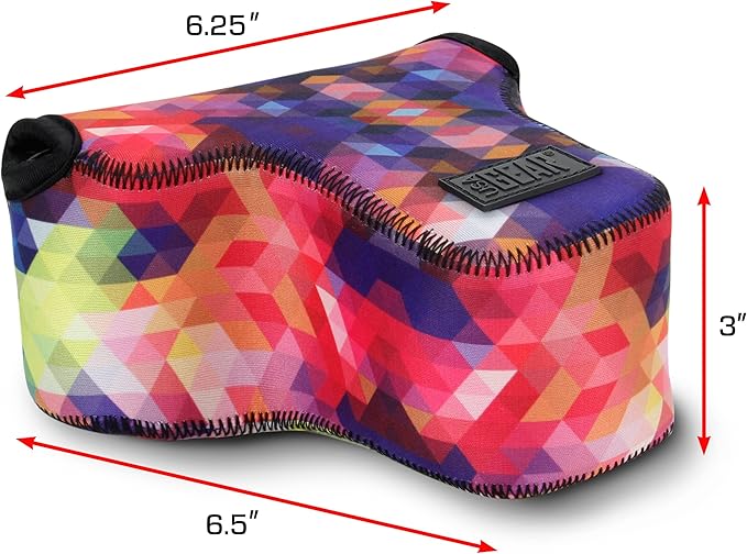 USA Gear Camera Sleeve (Medium) for Compact SLRs Compatible with Canon EOS R100 Nikon Z30 Sony ZV-E10, and more - Padded Neoprene DSLR Case with Zipper Accessory Pocket & Belt Loop (Geometric)