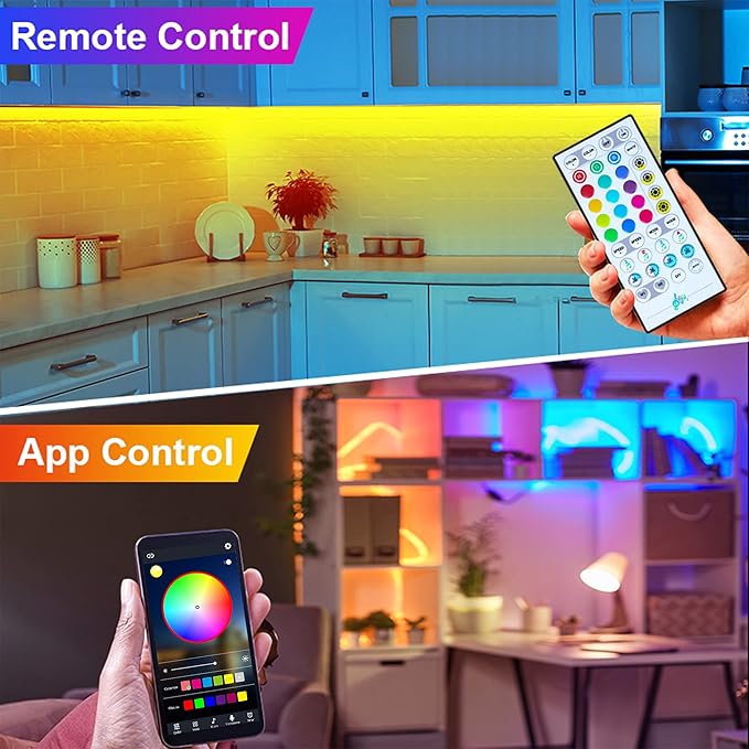 maylit 6 PCS RGB Under Cabinet Lighting Kit, App and Remote Control Led Strip Lights, Music Sync Color Changing Led Lights with ETL Listed Power Adapter, for Cabinet, Counter, Shelf, Bookcase, 9.8ft