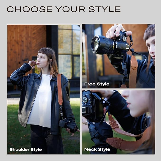 C Coiro Classic Leather Camera Strap with Quick Release, Sling Neck DSLR SLR Camera Shoulder Strap for Photographers