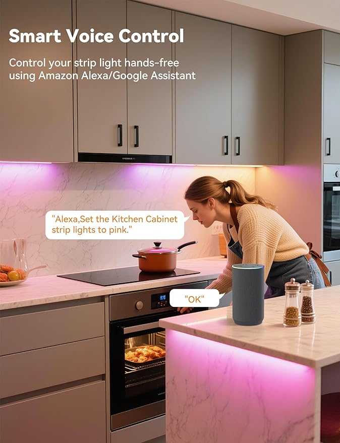 PAUTIX RGB Smart IC COB LED Strip Lights,Work with Alexa/Google Assistant,24ft/7.5m,720LEDs/m Addressable UL-Listed 24V Chasing Color Flexible Tape Light,for Cabinet,TV,Bedroom,Party DIY Decoration