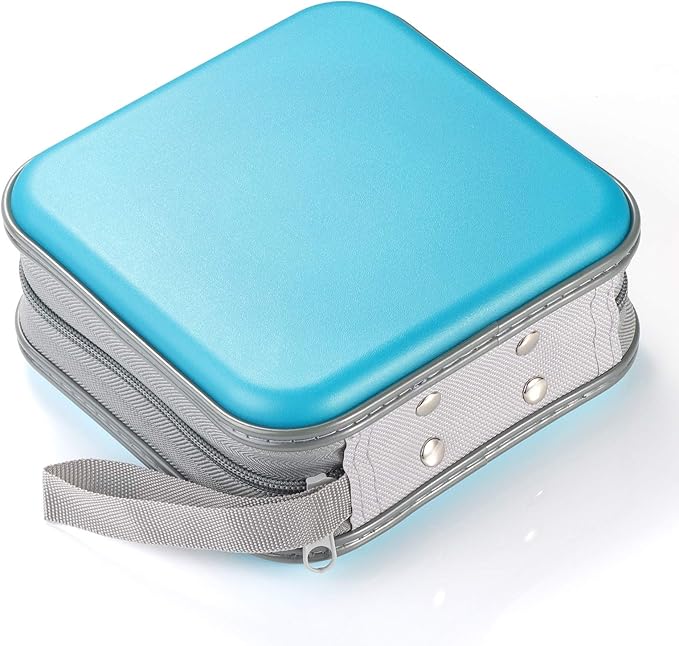 alavisxf xx CD Case, 48 Capacity Hard Plastic DVD Case Portable Zipper CD Case Holder Large Storage Disc Wallet Bag for Car Home Travel (Sky Blue, 48 Capacity)