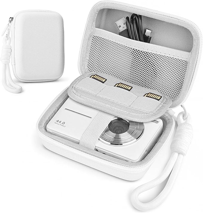 Roseliya Digital Camera Case Compatible with CAMKORY Digital Point and Shoot/for KODAK PIXPRO FZ45/55 16MP Vlogging/for VAHOIALD FHD 1080P/for IWEUKJLO/for Nsoela, Holder for SD Card More (White)