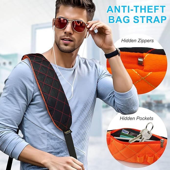 Ultra Comfortable Shoulder Strap Bag Belt with Anti-Theft Pockets and Padded, 2 Tone Reversible Use, Stylish & Secure