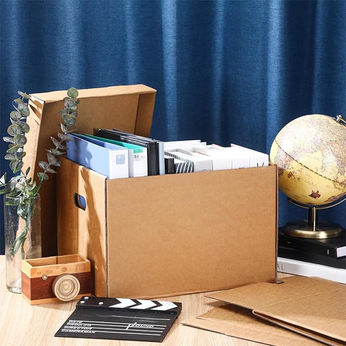 Kritkin 10 Pcs Archival Storage Cartons Bulk, 15 x 12 x 10 Inch Acid Free Buffered Corrugated Board Ready-To-Assemble Photo Storage Box for Storing Documents Magazines Photos Cards(Kraft)