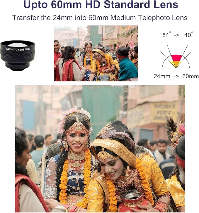FotoZ 60mm Telephoto Lens with 17mm Thread Phone Lens Clip for iPhone Android Most Smartphones, Compatible with SmallRig iPhone Smartphone Cage Case