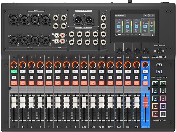 Yamaha MGX16 22ch Digital Mixing Console, Dual USB-C Audio Interface, Includes Cubase Al, WaveLab Cast LE, Basic FX Suite and Steinberg Plus Software Bundle, Black MGX16 B