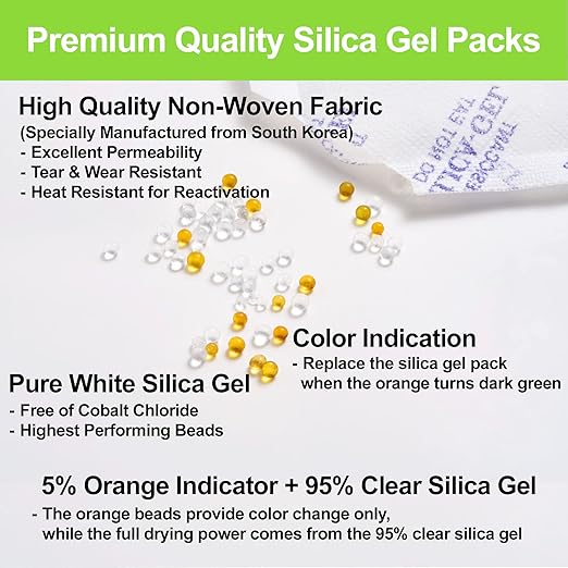 10-Pack 100g Extra Large Silica Gel Packets – Premium Rechargeable Desiccant with Color Indicating Beads for Cabinets, Tool Kits, Storage Boxes & Equipment
