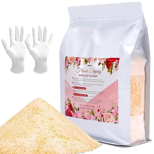 Aboofx 2LBS Silica Gel Flower Drying Crystals, Reusable Color Indicating Flower Preservation Kit with Gloves, Flower Drying Silica Gel Crystals Desiccant for DIY Wedding Funeral Bouquet Preservation