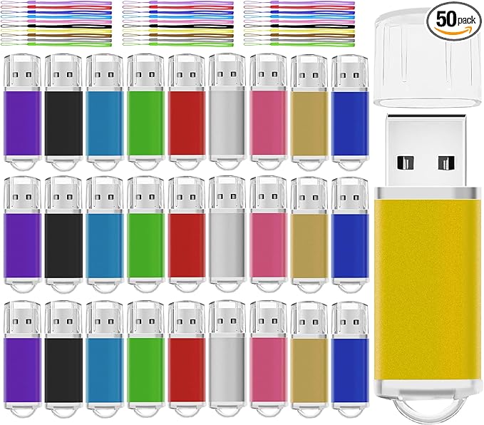 USB Drive Bulk 4GB Flash Drive Pack Thumb Drives 50 Pack Swivel Bulk USB 2.0 Memory Stick Jump Flash Drives 4GB, Colorful