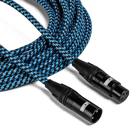 Microphone Cable 25 ft - Blue XLR Male to Female Mic Cable - Professional Studio Quality Microphone Cord and XLR Patch Lead - Reliable Dynamic Low Noise Braided Microphone Wire