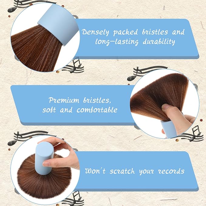 3 Pcs Vinyl Record Cleaning Brush Wooden Anti Static Dust Record Vinyl Cleaner Kit Player Accessories Gift for Music Lovers(Blue)