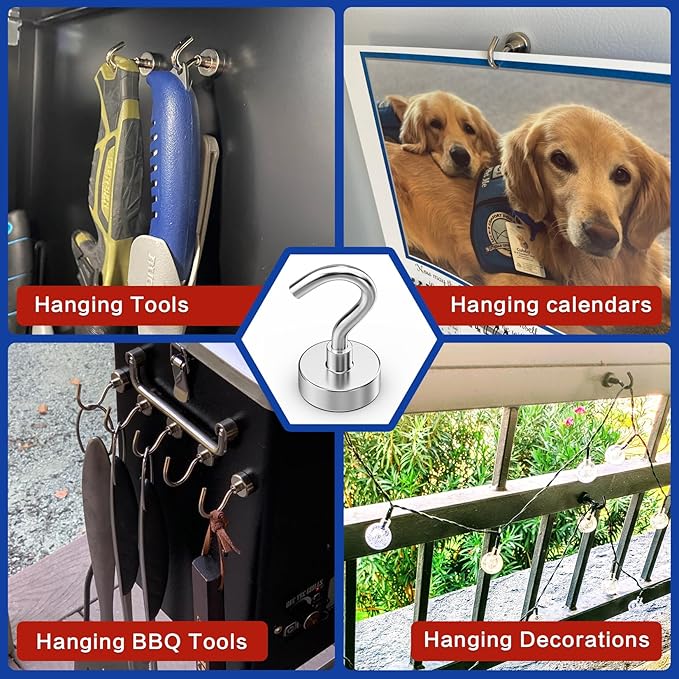 Junarter Magnetic Hooks, 40 Pack Magnetic Hooks for Cruise Cabins, 25lbs Magnet Hooks, Strong Magnetic Hook Heavy Duty, Magnets with Hook, Metal Magnetic Hook for Hanging, Refrigerator, Grill