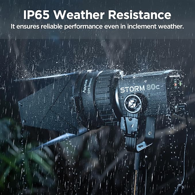 Aputure Storm 80c RGB LED Video Light - 80W Full-Color Point Source Fixture, 20,185 Lux @1m, 1800K-20,000K, Advanced Diode Mixing, CRI≥97, IP65 Weatherproof, Sidus Link, DMX & LumenRadio Control