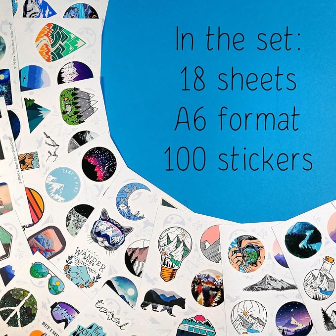 BulbaCraft 100 Pcs Mountain Stickers for Water Bottle, Outdoor Stickers, Camping Decals, Nature Decals, Party Supplies Camping Theme, Gifts for Women & Men