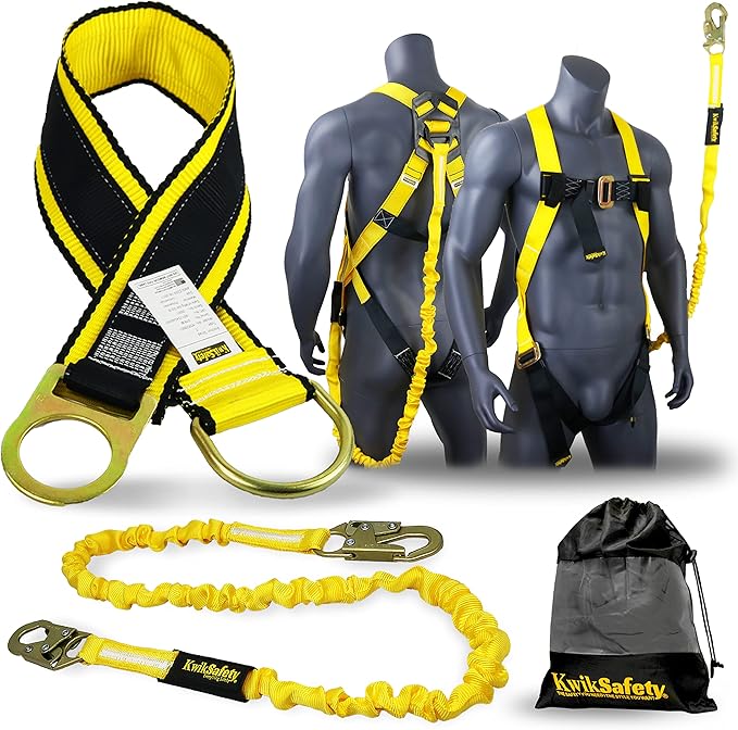 KwikSafety - Charlotte, NC - Gibbon Grip 3 ft [KIT] Safety Anchor Cross Arm Strap Safety Lanyard Safety Harness and 10 lb Tool Lanyard ANSI Fall Arrest System OSHA Protection Harness Lanyard