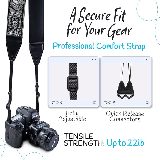 Art Tribute Camera Strap for All DSLR and Mirrorless Cameras. Add Your Name Or Initials Make It a Personalized Gift