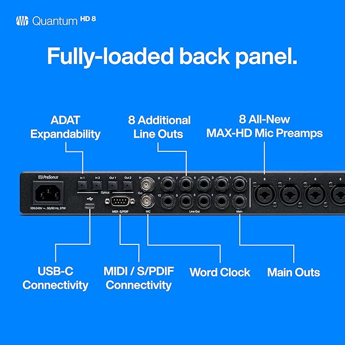 PreSonus Quantum HD 8 26 x 30, 32-bit / 192 kHz USB-C Audio Interface With Studio One Pro Software
