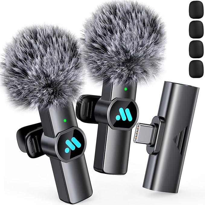 2pcs Lavalier Wireless Microphone for iPhone 15/16/Android Video Recording,Mini Microphone for Game Live Streaming,interviews,YouTube,TikTok,Vlog