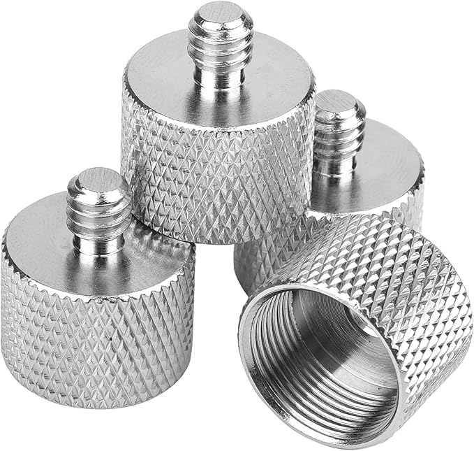 Mic Stand Adapter, ChromLives Microphone Screw Adapter 1/4''-20 to 5/8''-27 Male to Female Threaded Mic Adapter, for Camera Monitor, Microphone Stand, 4 Pack (sliver)