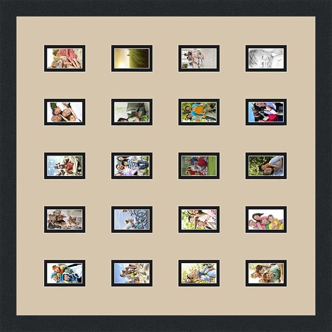 ArtToFrames Collage Photo Frame Double Mat with 20-2x3 Openings and Satin Black Frame