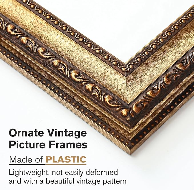 8x10 Antique Bronze Vintage Picture Frame, Ornate Vintage Picture Frames for Wall or Tabletop Display, 8x10 Photo Frame with Real Glass, Display Poster 5x7 with Mat or 8 x 10 without Mat for Antique Decor