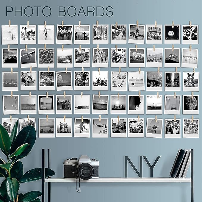 20 Pack Mini Self Adhesive Clips for Pictures - Beige Wood Clip Photo Holders for Wall, Poster Hanger, Photo Cards Hanging Display Board & Picture Boards, Artwork Photos Holders Hangers Room Decor