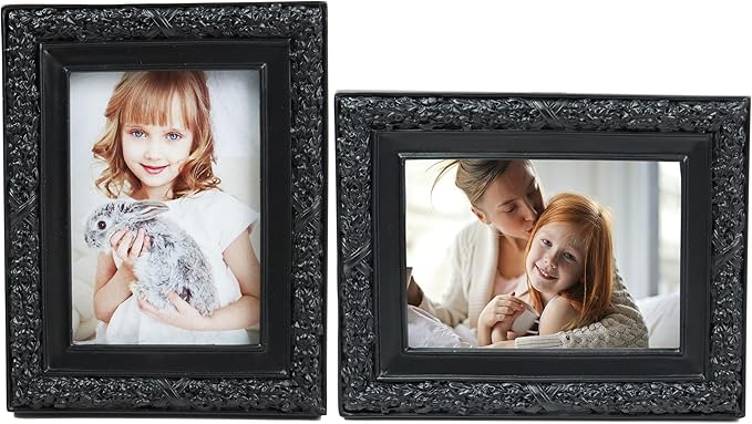 Hymmah 2.5 * 3.5Inch Mini Wallet Picture Frame Vintage Photo Frame Ornate Textured Hand-Crafted Resin Frame with Easel&Hook for Tabletop&Wall Display,Photo Gallery,Art