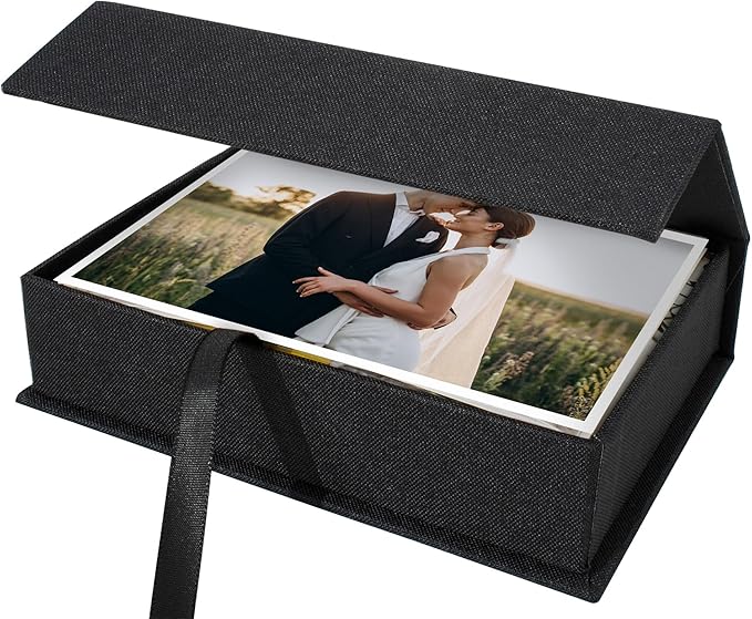 Yopih 5x7 Linen Photo Storage Box - Ideal for Preserving and Organizing Your Precious Photos, Certificates, Scrapbooking Supplies, Keepsakes, and Jewelry Black