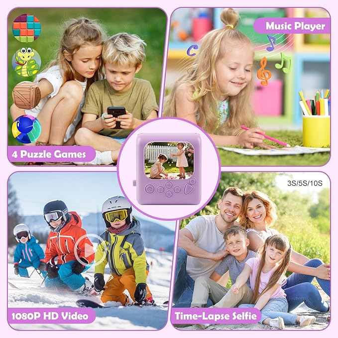 Kids Instant Print Camera,1080P Digital Camera for Kids with 32GB Card & 3 Rolls Printing Paper,4 6 7 8 9 10 Year Old Girls Boys Christmas Birthday Gifts, Instant Print Toys for Girls 6-8 8-10(Purple)