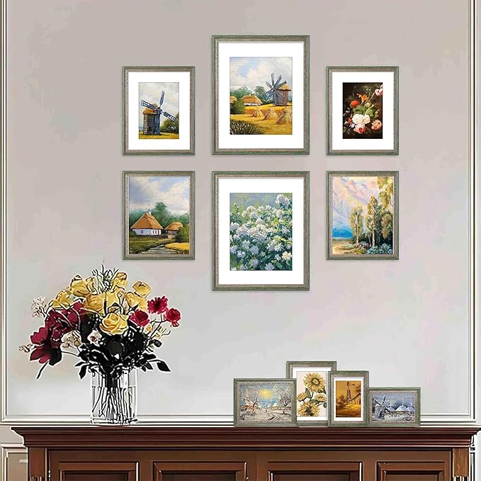 VIOLABBEY 11x14 Picture Frame Green Gold, Display 8x10 Photo with Mat or 11x14 without Mat, Ornate Vintage 11 x 14 Frame for Wall Decor or Tabletop Display, Green Gold