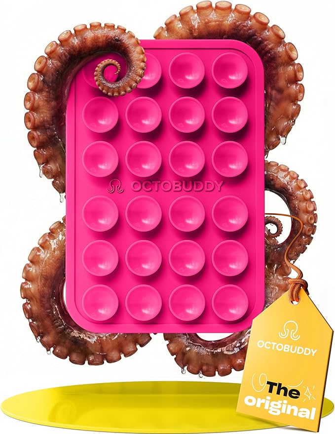 OCTOBUDDY Classic - Silicone Suction Phone Case Adhesive Mount - Hands-Free, Strong Grip Holder for Selfies & Videos - iPhone & Android Compatible - 2.25″ x 3.25″, Hot Pink