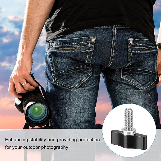 PATIKIL Clamping Screw Knob 1/4" x 1.14", 2Pcs Stainless Steel t Shaped Camera Thumb Screws for DSLR Flash Bracket Light Stand Adapter Action Sports Camera Mounting System, Black