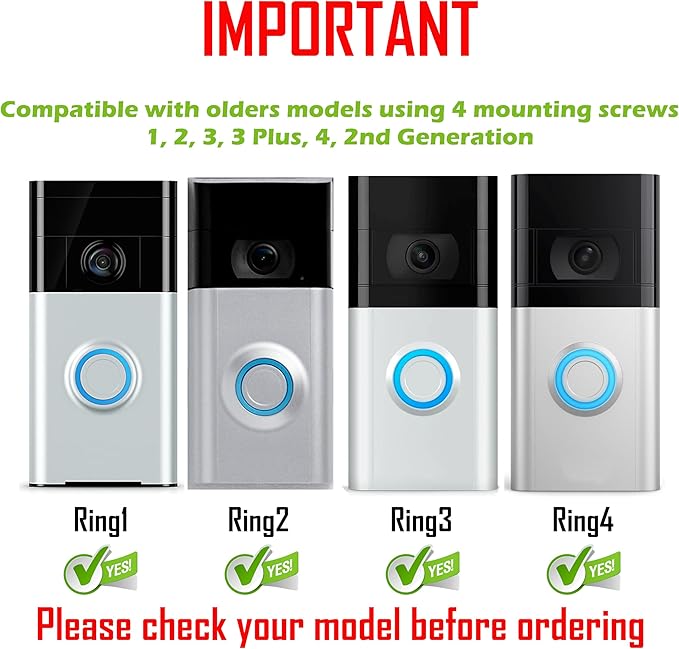 Video Doorbell No Drill Rain Cover Compatible with RingDoorbell Battery Doorbell & Older 1/2/3/4 2nd Gen & 3 Plus Rain Shield Anti-Glare Protection Weather Protector Height Adjustable