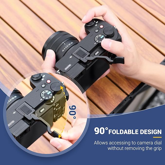 JJC Foldable A6700 Thumb Up Grip for Sony A6700 Camera, Aluminum Alloy Metal Alpha A6700 Thumb Grip with Hot Shoe Cover Protector Thumb Rest Support Holder, Not Affect The Use of A6700 Camera Buttons