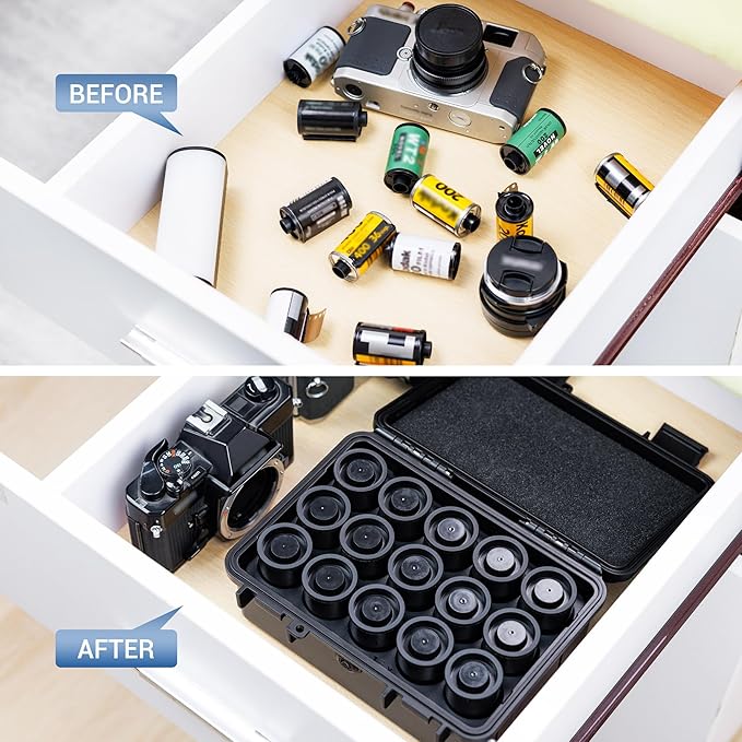 JJC Sturdy Secure 35mm Film Case Canister Holder with 15 Rolls Film Canister,IP67 Waterproof 35mm Film Container for 15 Rolls135 Film