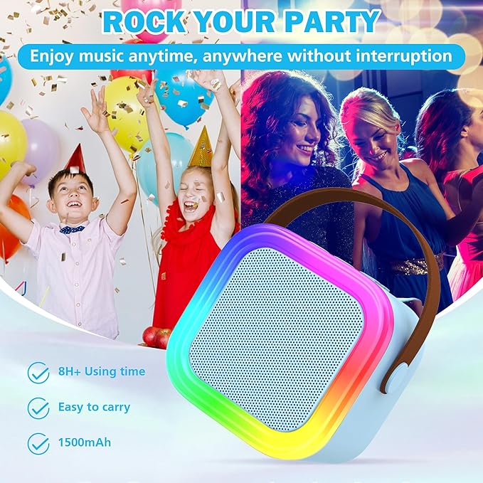 Mini Karaoke Machine for Kids Adults, Portable Bluetooth Speaker with 2 Wireless Microphones,Toys Birthday Gifts for Girls Ages 4, 5, 6, 7, 8,9,10,11,12+ Family Home Party (Blue)