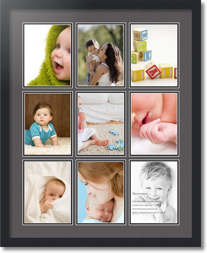 Art to Frames Double-Multimat-1049-41/89-FRBW26079 Collage Photo Frame Double Mat with 9 - 6x8 Openings and Satin Black Frame