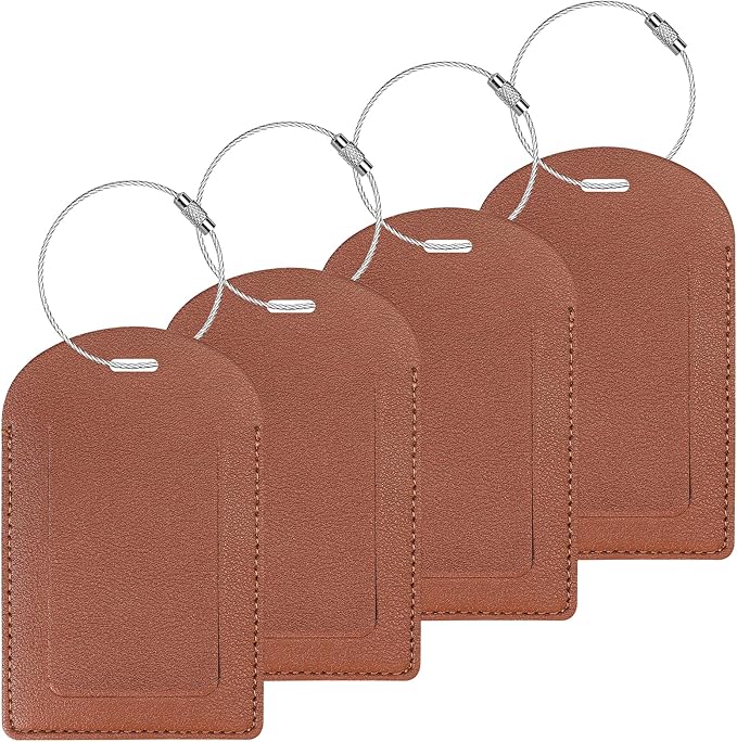 Gloppie Luggage Tags 4 Pack TSA Approved Luggage Tag for Suitcase PU Leather Travel Bag Tags Name Tags with Privacy Cover Brown