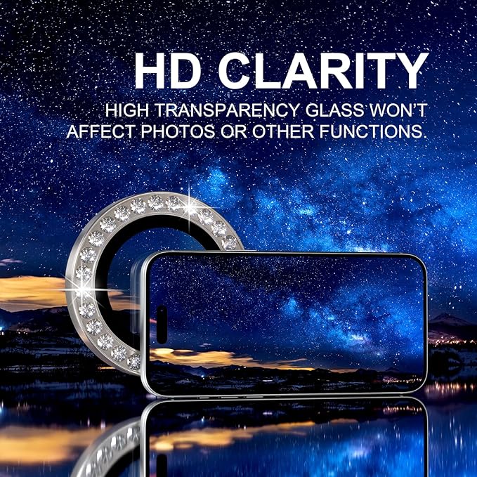 Choiche Compatible for iPhone 17 Pro/iPhone 17 Pro Max Camera Lens Protector Bling, 9H Tempered Glass Camera Cover Screen Protector Metal Ring Decoration Accessories (Diamond-Titanium Natural)