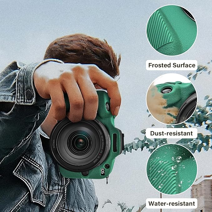 EOS R100 Camera Case Accessories Kit - Silicone Protective Case for Canon eos R100[Green] & LCD Screen Protector for Canon R100[2 Packs] & Camera Hot Shoe Cover for R100