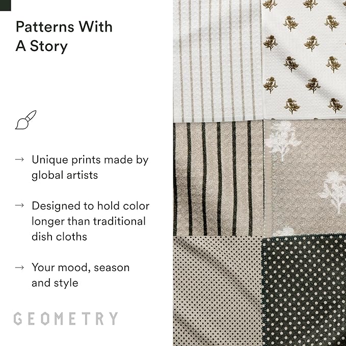 GEOMETRY Dishcloth – Evergreen Collection – Quick-Dry, Ultra-Absorbent, Reusable Microfiber Kitchen Towels for Drying & Cleaning - Willow Stone - 3 Pack