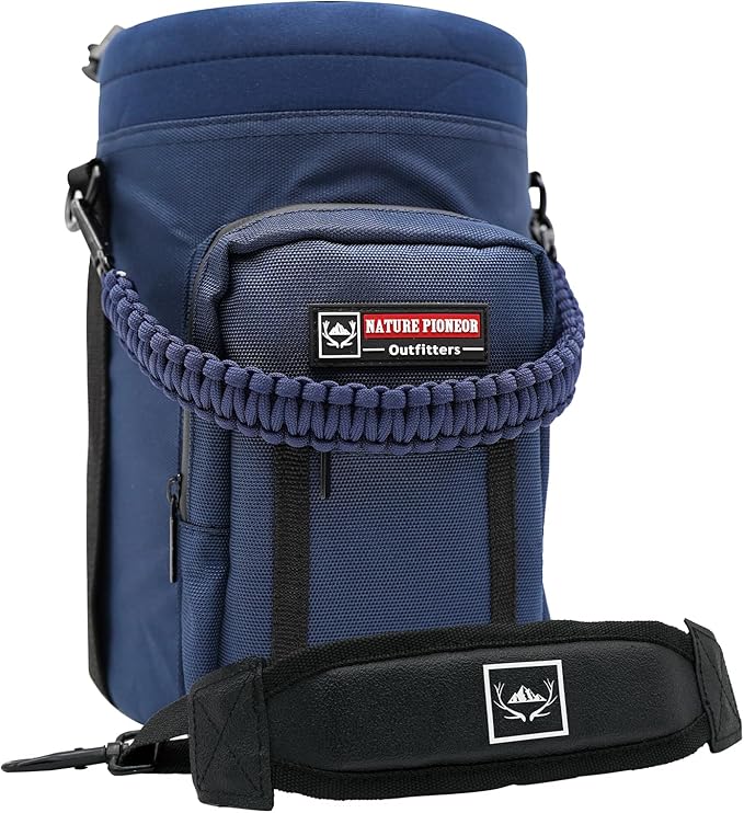 NATURE PIONEOR Water Bottle Holder with Adjustable Strap - Half/One Gallon (64/128oz) Insulated Water Bottle Sling Carrier with Phone Pocket & Paracord Handle, Outdoor Camping, Hiking, Gym