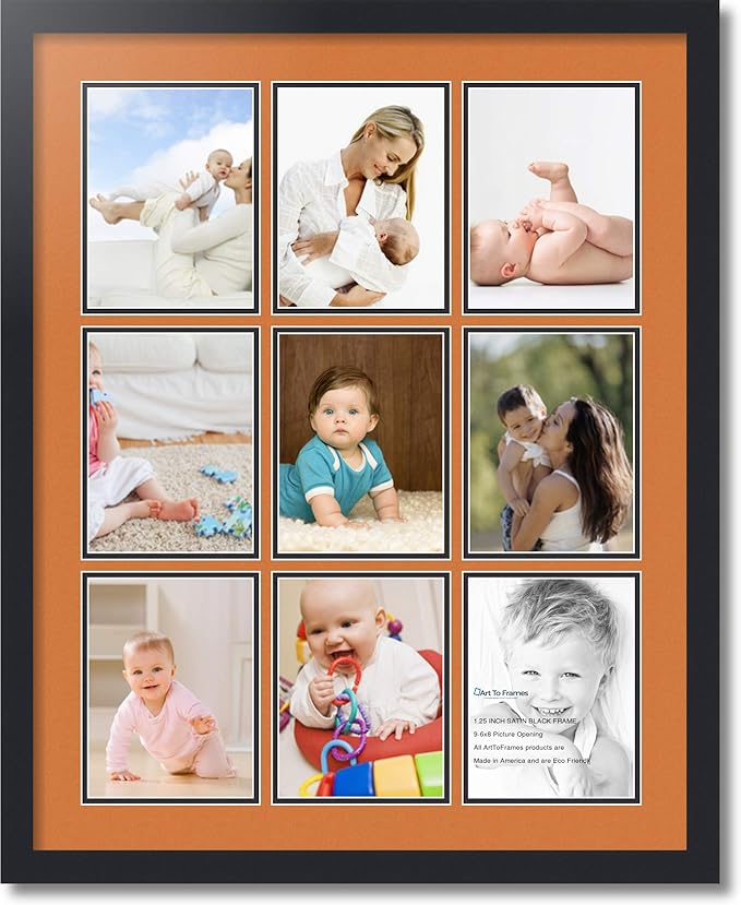 Art to Frames Double-Multimat-1049-712/89-FRBW26079 Collage Photo Frame Double Mat with 9-6x8 Openings and Satin Black Frame