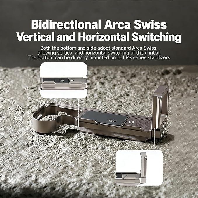 CASYDYEN L-Plate Bracket with Quick Release Arca Base for Hasselblad X2D Camera, Vertical & Horizontal Shooting Switch for DJI RS4/RS3/RSC2 Stabilizer, Release Plate Mount with Cold Shoe(Black)