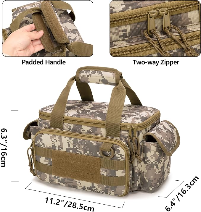 Small Tool Bag with Anti-friction and Thick Padded Bottom, Tool Storage Organizer for Men, Tactical Range Bag, Multi-functional Work Bag for Repairman, Electrician, Carpenters (Camo)