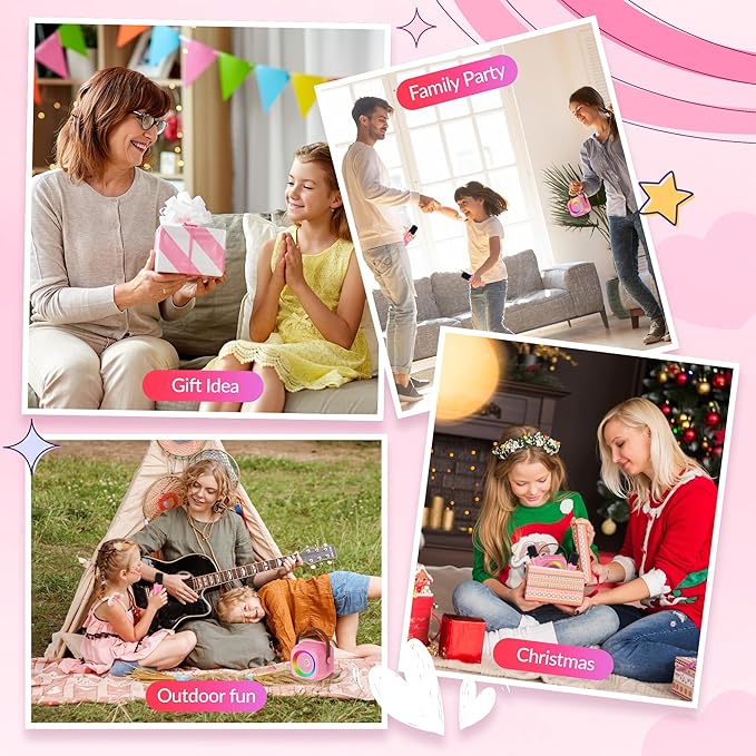 Mini Karaoke Machine with 2 Wireless Microphones for Kids Adults,Portable Bluetooth Karaoke Speaker with Party Lights,Christmas Birthday Gifts for Girls Ages 4, 5, 6,7, 8, 9, 10,12+ Family Home Party